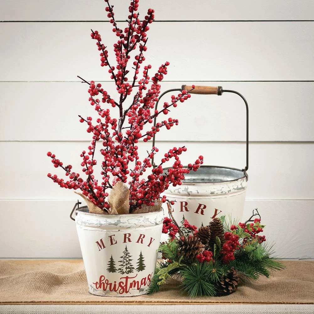 SULLIVANS White Merry Christmas Metal Bucket (Set of 2) 5 SULLIVANS White Merry Christmas Metal Bucket (Set of 2) - Image 3