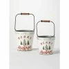 SULLIVANS White Merry Christmas Metal Bucket (Set of 2)