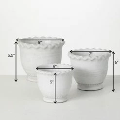 SULLIVANS Whitewashed Scalloped Edge Cement Pot - Set of 3 -VIGORO Store whitewashed sullivans plant pots cmt1211 1f 1000