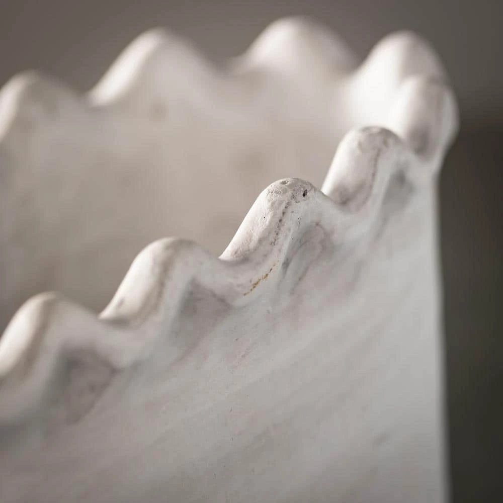 SULLIVANS White Scalloped Edge Cement Garden Pot 4 SULLIVANS White Scalloped Edge Cement Garden Pot - Image 2