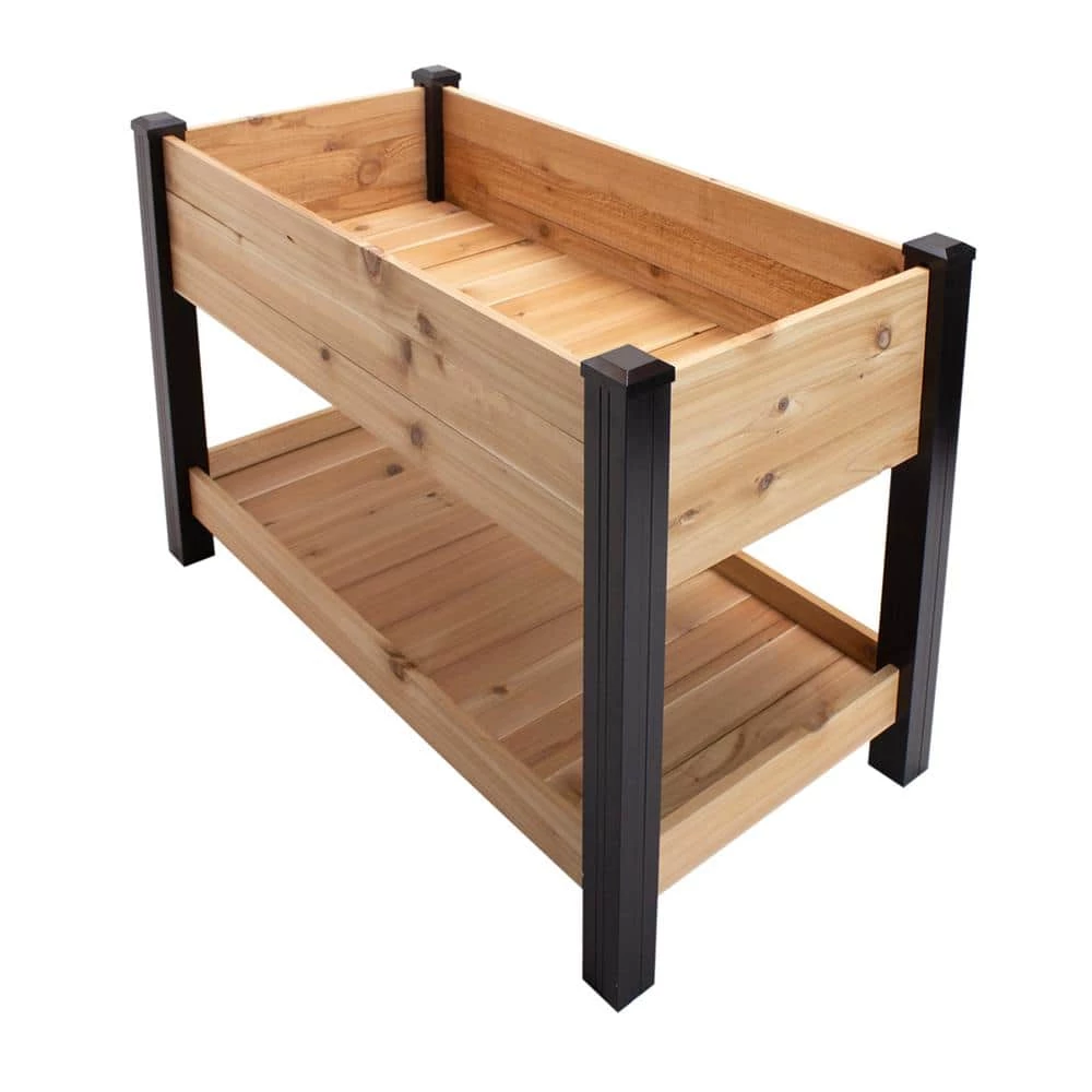 Vigoro 2 ft. x 4 ft. Elevated Cedar Garden Bed with Shelf (Vinyl Legs) 7 Vigoro 2 ft. x 4 ft. Elevated Cedar Garden Bed with Shelf (Vinyl Legs) - Image 5