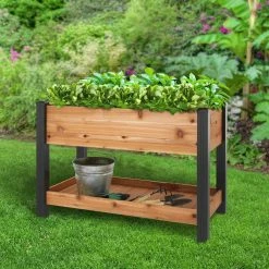 Vigoro 2 ft. x 4 ft. Elevated Cedar Garden Bed with Shelf (Vinyl Legs) 11 Vigoro 2 ft. x 4 ft. Elevated Cedar Garden Bed with Shelf (Vinyl Legs) -VIGORO Store wood vigoro raised planter boxes 445190 4f 1000