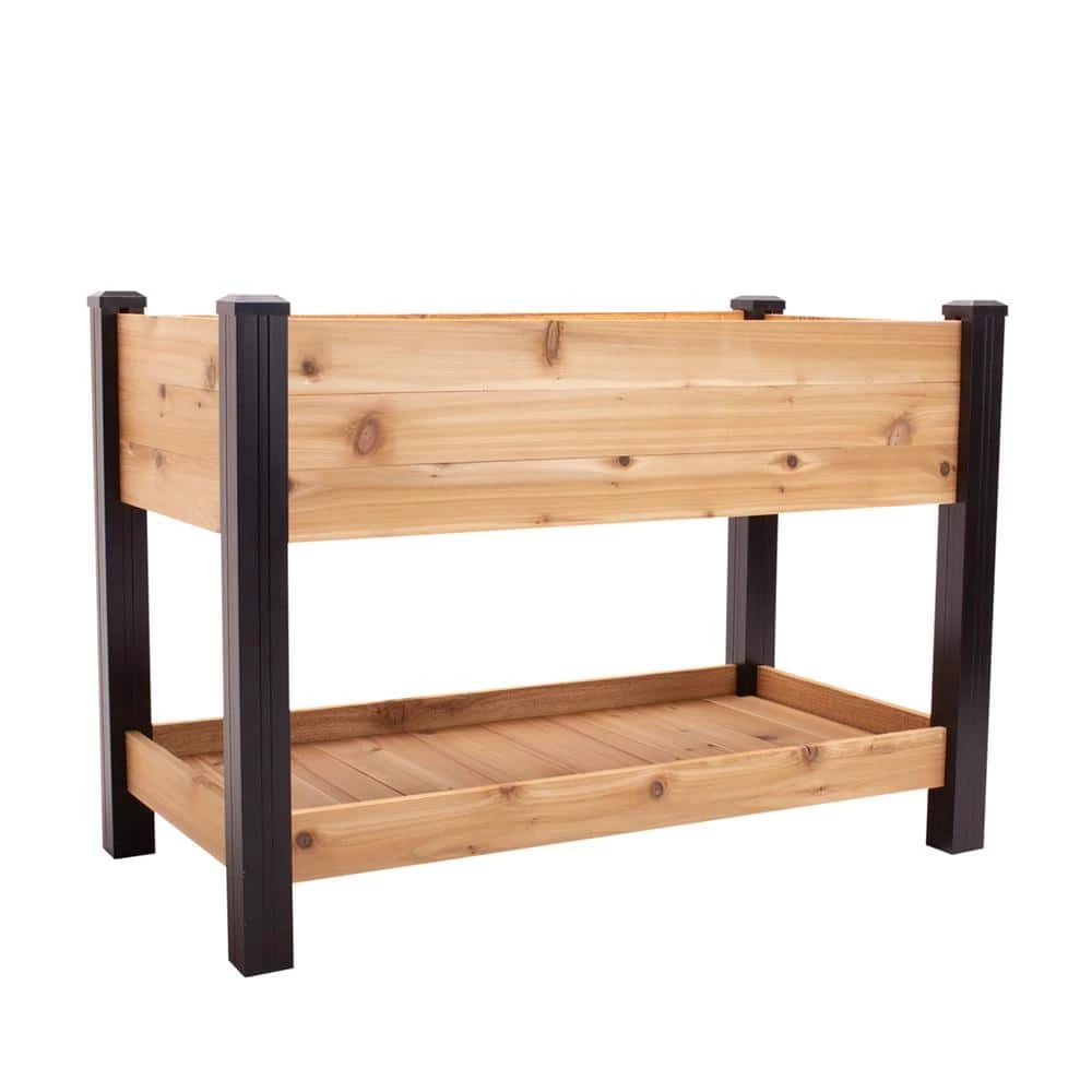 Vigoro 2 ft. x 4 ft. Elevated Cedar Garden Bed with Shelf (Vinyl Legs) 3 Vigoro 2 ft. x 4 ft. Elevated Cedar Garden Bed with Shelf (Vinyl Legs)