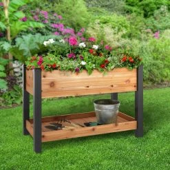 Vigoro 2 ft. x 4 ft. Elevated Cedar Garden Bed with Shelf (Vinyl Legs) 10 Vigoro 2 ft. x 4 ft. Elevated Cedar Garden Bed with Shelf (Vinyl Legs) -VIGORO Store wood vigoro raised planter boxes 445190 c3 1000